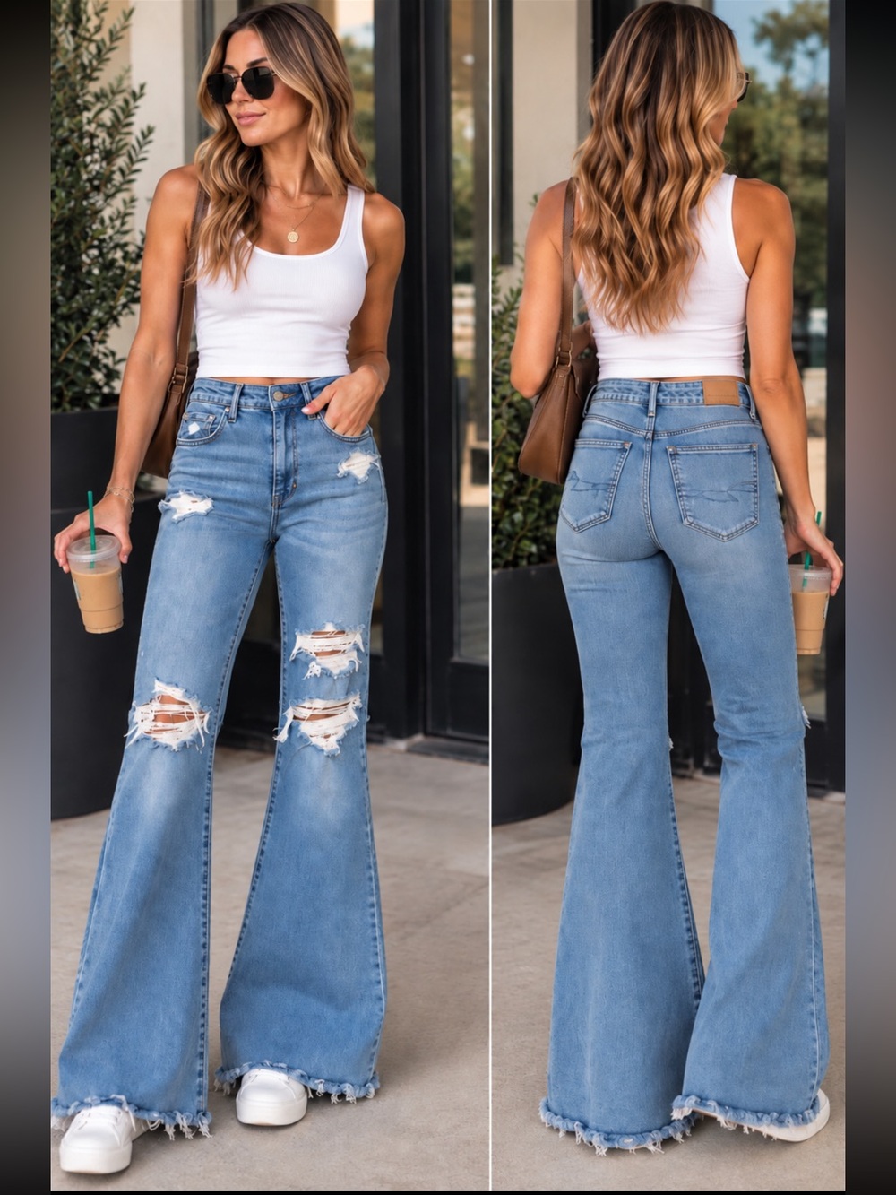 American Eagle Outfitters Light Blue High-Rise Distressed Flare Jeans Size 6